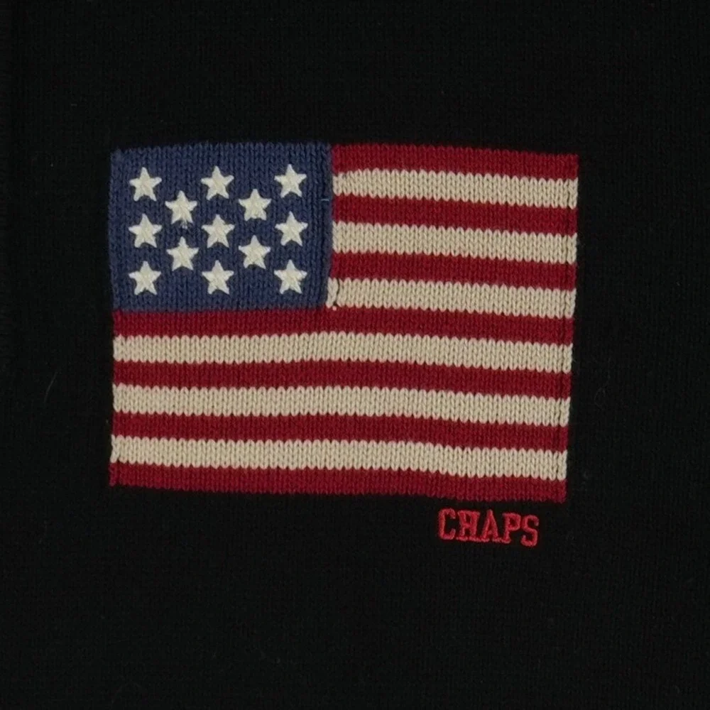 NEW Chaps American Flag Sweater Quarter Zip Men's‎ Size XXL Black 100% Cotton